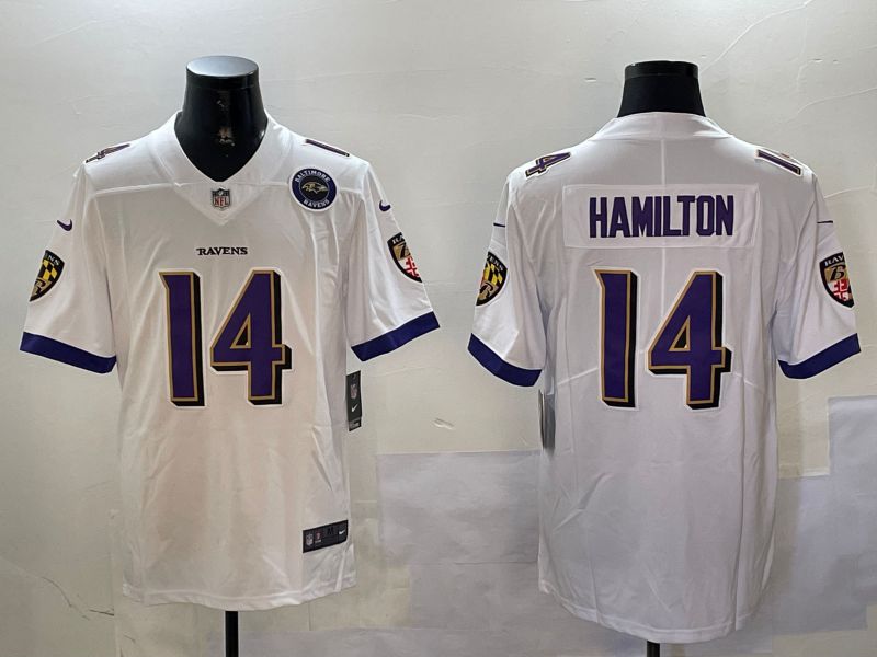 Men Baltimore Ravens #14 Hamilton White Second generation 2024 Nike Limited NFL Jersey style 1